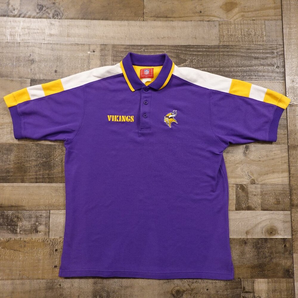 NFL Minnesota‎ Vikings Polo Shirt Men’s Large Purple Gold Retro Colorblock